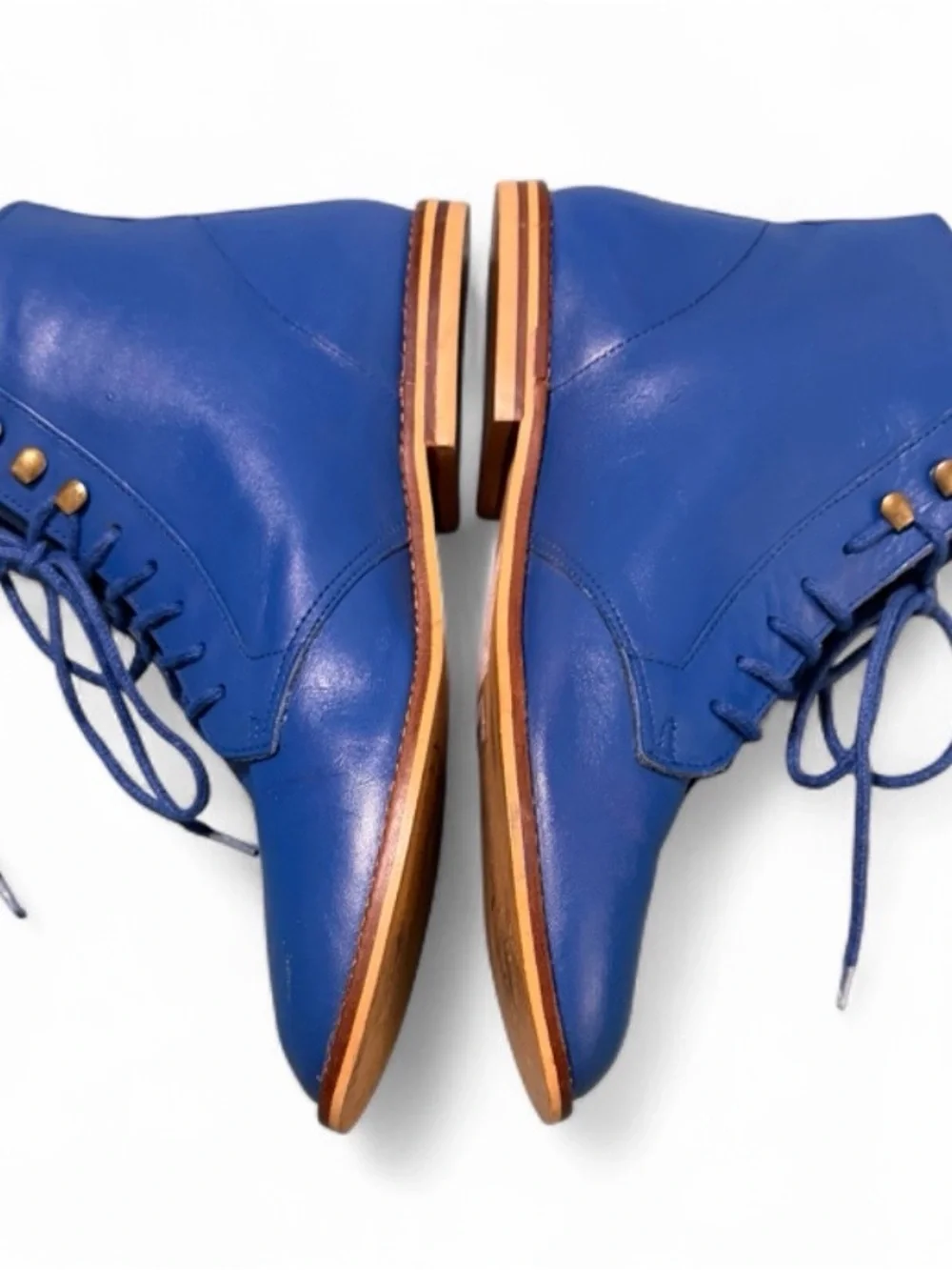 Rare Vintage Allegre' Royal Blue Genuine Leather Lace-Up Ankle Boots, Size 8 Y2K